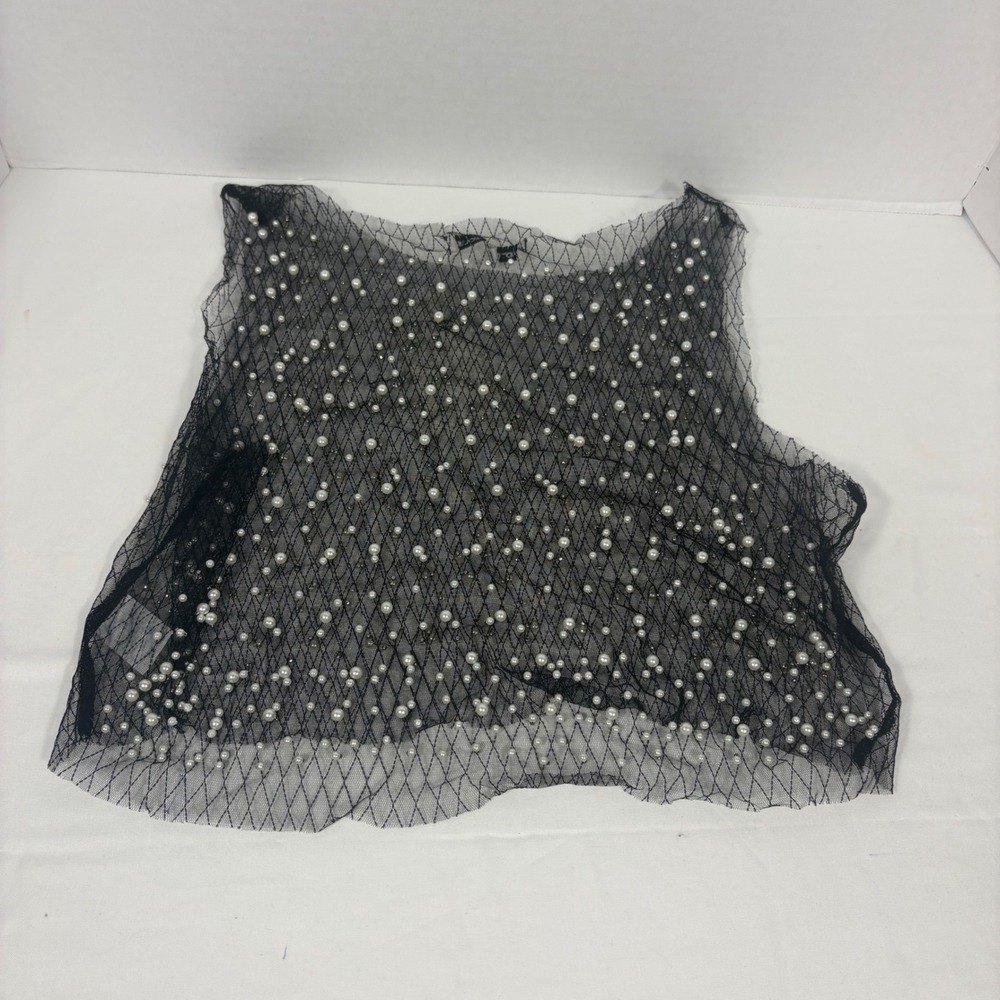 Hot & Delicious Black Mesh Pearl Rhinestone Tank Top HGT1057 Large NWT - Picture 4 of 10